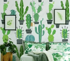 3D Fresh Cactus Cartoon Kids Self-adhesive Removeable Wallpaper Wall Mural