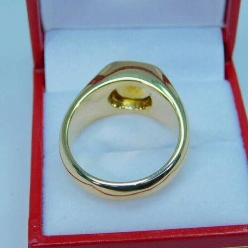 Anillo de compromiso con bisel de citrino simulado corte cojín 2 quilates acabado oro amarillo 14 quilates Foto 3 de 4