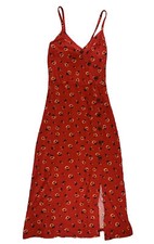 VINTAGE TMG Red Floral A Line Below The Knee Womens Dress Size Small Thin Straps