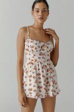 Urban Outfitters UO Betti Print Linen Romper Floral Sleeveless Smocked M 250461