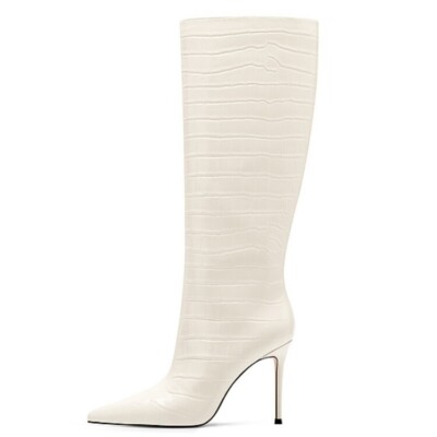 American Style Womens Pointed Toe Knee High Boots Stiletto Heel Stone Pattern Sz