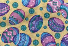 Fabric BTY 44" Width Easter Eggs Yellow Purple Pink Blue Green Polka Dots