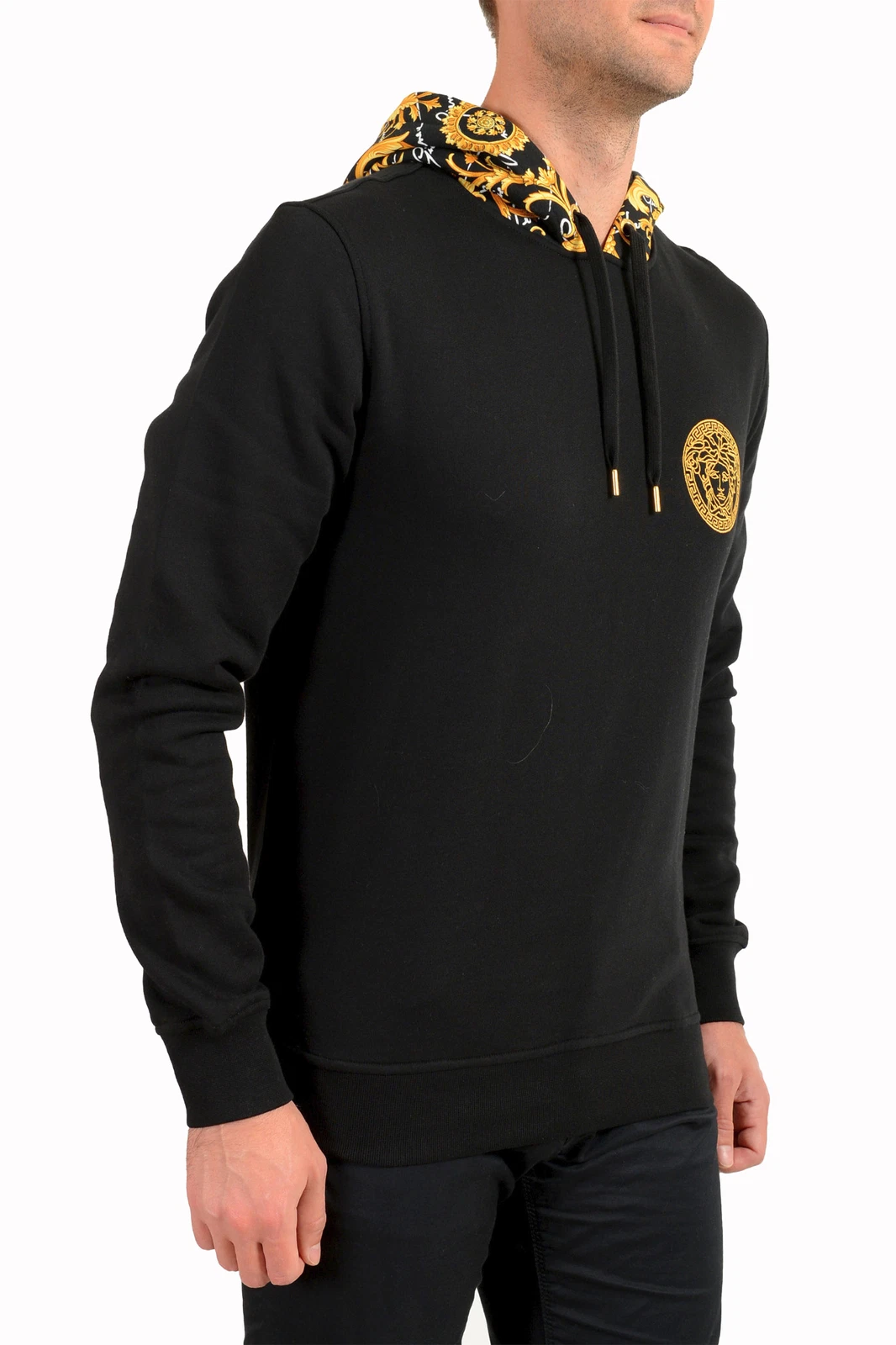 Felpa con cappuccio Versace uomo nera e barocco Medusa ricamo