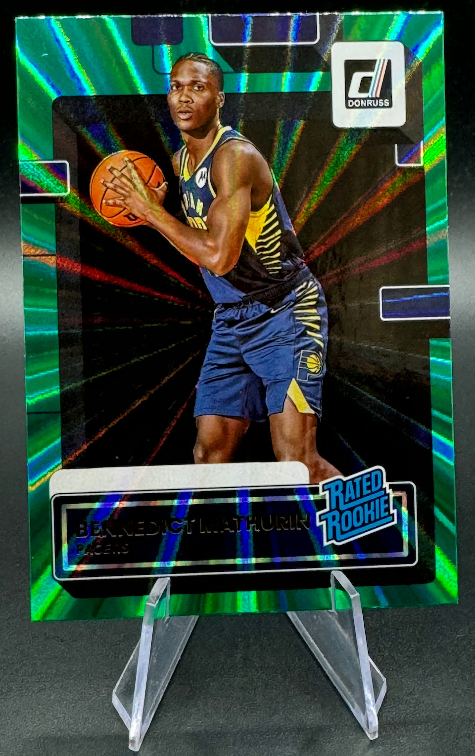 2022-23 Bennedict Mathurin RC #206 Donruss Rated Rookie Green Lazer Holo Pacers