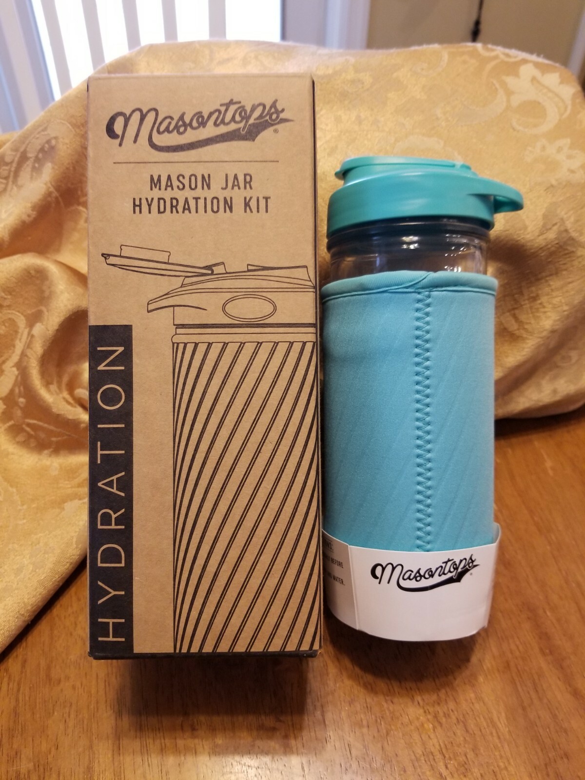 Lot of 2 MASONTOPS GLASS WATER BOTTLE WITH NEOPRENE IN TURQUOISE