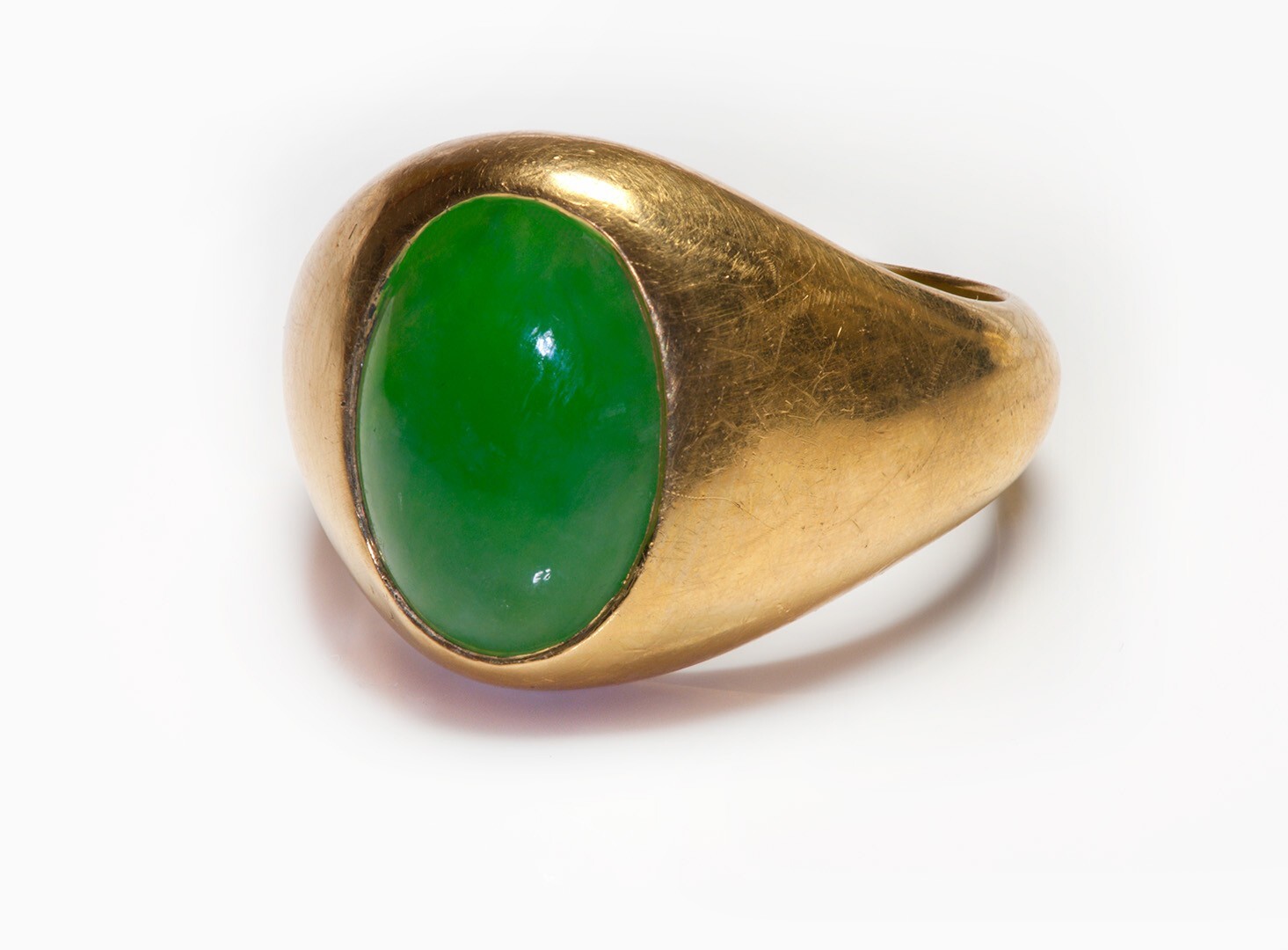 Antique 22K Yellow Gold GIA Jadeite Jade Men's Ring - Gem
