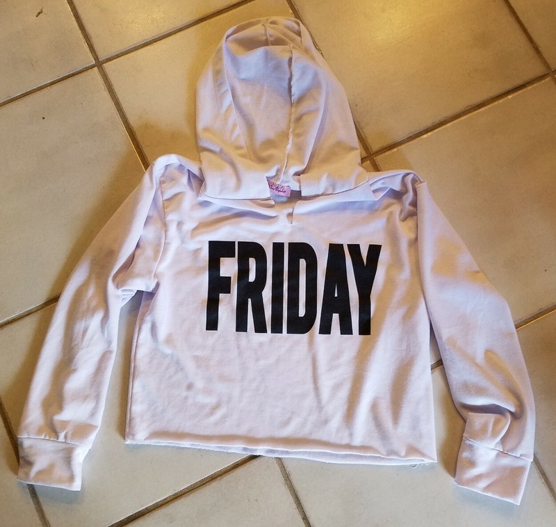 juniors teen L Large white hoodie top FRIDAY long sleeve Miss Popular