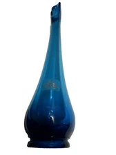 Viking Hand Made Blown Glass Blue Flower Vase In Blunique  Mid Century. Rare