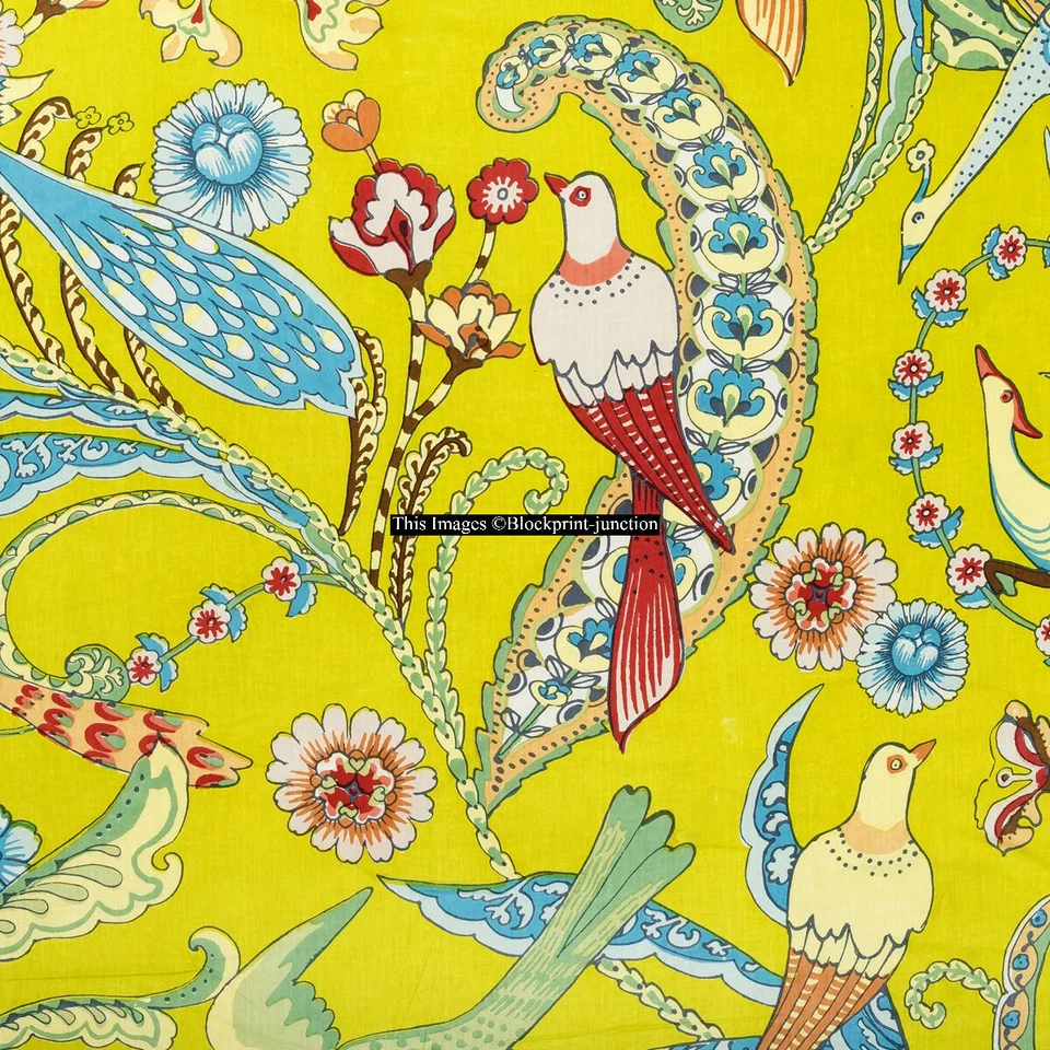 20 Yard Indian Handmade Cotton Bird Printed Crafts Sewing Fabric Cloth - Image 3 of 4