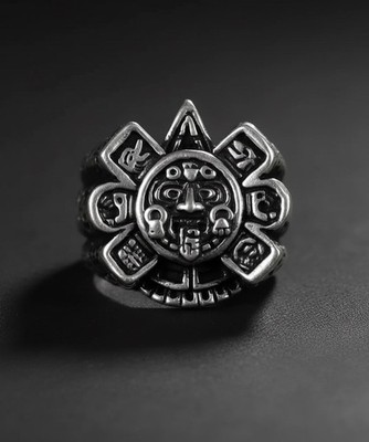 Handgefertigter 925 Sterling Silber Azteken Kalender Azteken Ring Größe 10