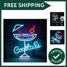 Cocktails Neon Sign, Led Neon Bar Sign Dimmable Cocktail Glass Neon Light Sig...