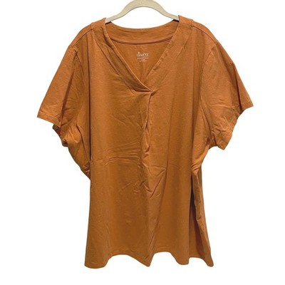 d&co Essentials Womens 5XP Burnt Orange V-Neck Short Sleeve T-Shirt Top