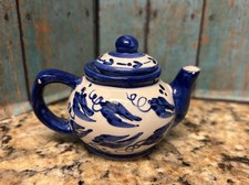 Cute Tiny Delft Blue Design Miniature Teapot Blue Design On White Background