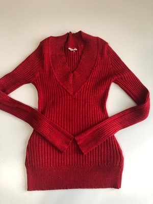 L.e.i  Sweater Womens Junior M Red Long Sleeve V-Neck Ribbed