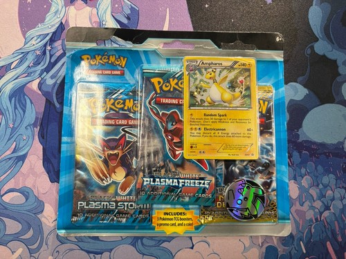 Pokemon Black &White Plasma Freeze/Storm 3-pack Blister Ampharos Promo Sealed 🔥