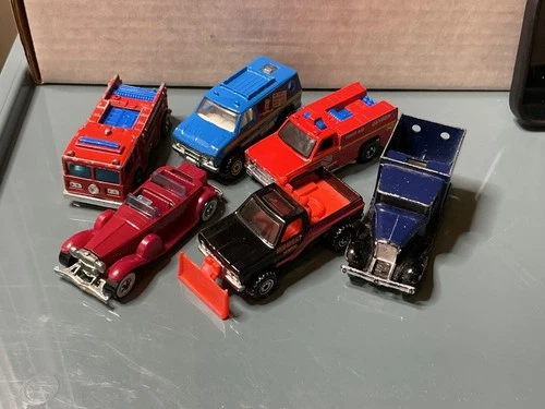 Vintage Hot Wheels Matchbox Diecast Cars Lot 6 Fire Truck Vans Pickup Rice Set
