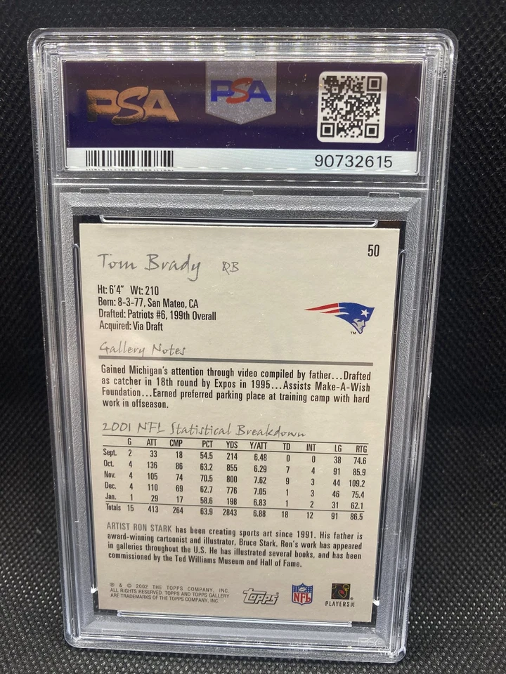 2002 Topps Gallery #50 Tom Brady 3rd Year Patriots HOF MVP #12 PSA 10 GEM MINT - Image 2 of 2