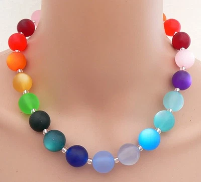 pompös Halskette große Polarlicht  Perlen 16 mm bunt mehrfarbig multicolor  442x - Bild 1 von 4