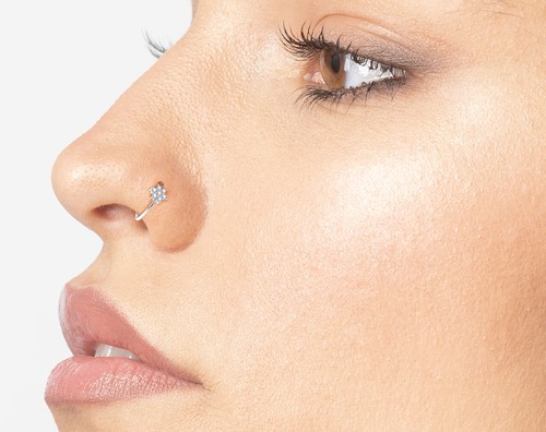 14K White Gold Hoop Flower Nose Ring Jewelry With 0.07 Carat Lab Grown Diamond - Afbeelding 2 van 20