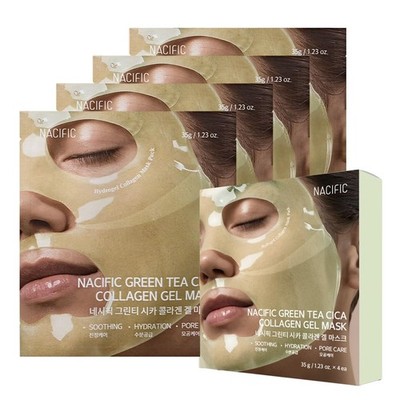 Collagen Gel Facial Mask (Green Tea Cica) 4EA Set, Hydrogel Care for All Skin...