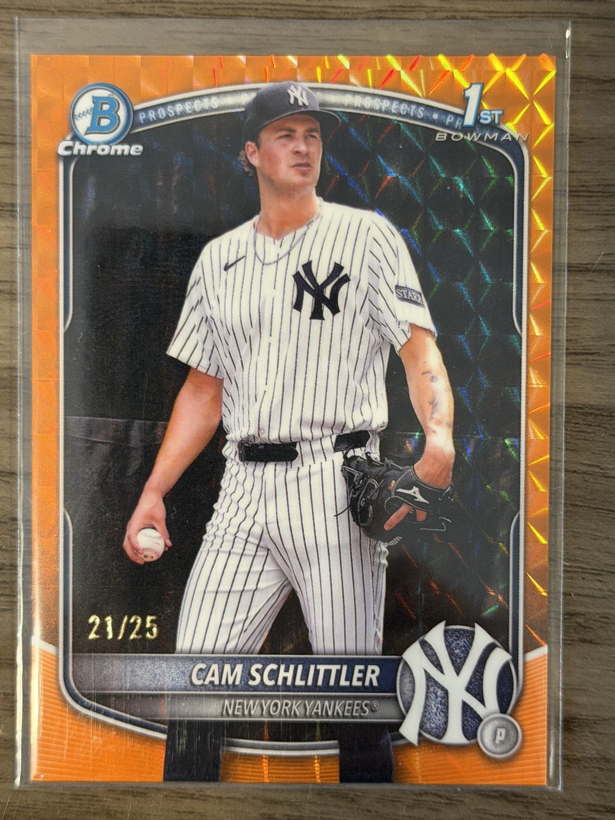Cam Schlittler 2025 1st Bowman Chrome Prospects Orange Geometric /25 #BCP-166