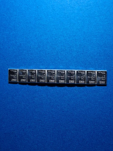 Uncut Lot Of (10) 1 Gram Swiss Bars .999 Fine Silver