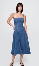 New GAP Women's Strapless Denim Midi Aline Dress Fit And Flare Stretch Size S