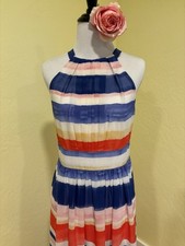 Vince Camuto stripe maxi dress blue red pink white multicolor pleaded Size 6 
