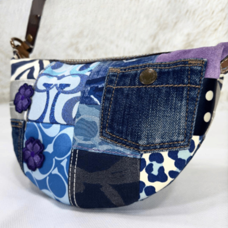 Coach Patchwork Denim Shoulder Bag Half Moon Used… - image 1