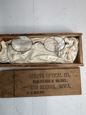Antique Geneva Optical Co Wire Frame Eyeglasses w/ Wood Case