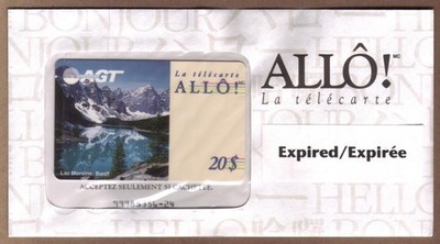 20 $ Lac Moraine Banff, Alberta ALLO! (Französisch) VERSIEGELT! Telefonkarte
