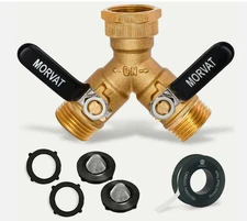 2 Pack Morvat Brass 2-Way Garden Hose Splitter – Heavy Duty w/ Rubber Handles
