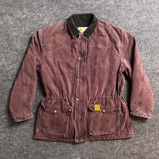 VTG Carhartt Chore Coat Women’s L Lined Burgundy Canvas Jacket USA Made C08BRG