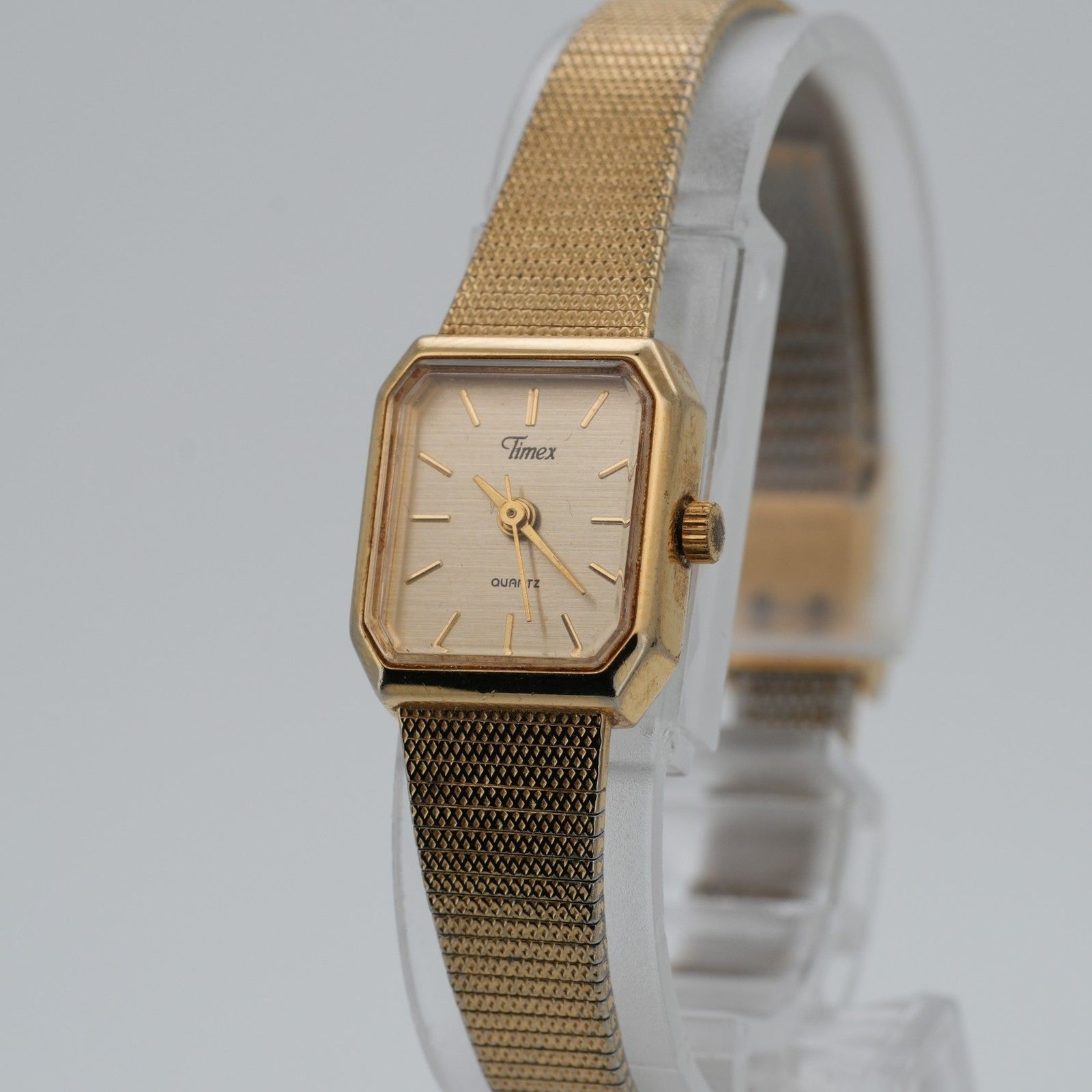 Timex Quartz Gold Tone Rectangular Watch 16mm Vin… - image 1
