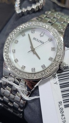 White Women’s Bulova Watch with crystals on face BULOVA Womens Pave Crystals Dress Watch, White MOP Dial  main image 4