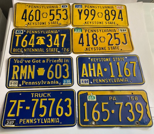 Pennsylvania License Plates Vintage Blue Yellow Expired Lot of 8