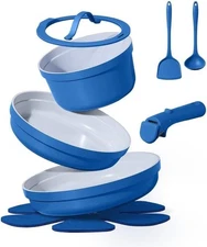 CAROTE 9Pcs Pots & Pans Non-Stick/Non-Toxic Cookware Set w/ Detachable Handles