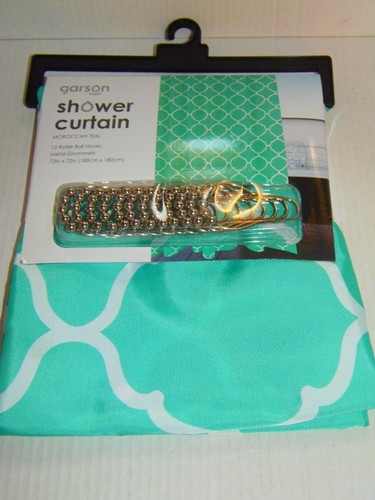New Fabric Shower Curtain Set With 12 Roller Ball Hooks - 100% Polyester (CF-3)