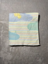 Vintage Baby Receiving Blanket Ducks in Pond Stripe Flannel Soft Lovey 31"x33"