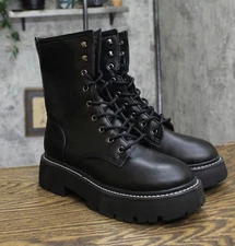 wild Fable Womens Logan Lug Combat Boots with Memory Foam Insole Black 9.5M