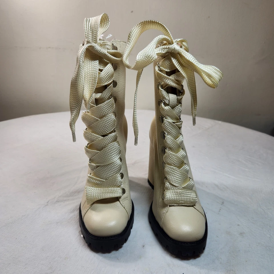 SCHUTZ Botas Mujer Cuero Zara Con Cordones Combate Bloque Tacón Talla 6.5 B 598 Foto 4 de 4