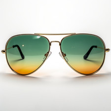 2 COLORS GREEN-YELLOW LENS AVIATION STYLE METAL SUNGLASSES GOLD FRAME WITH POUCH