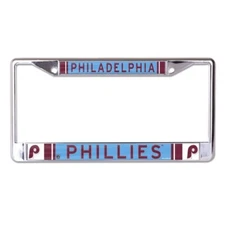 PHILADELPHIA PHILLIES COOPERSTOWN CHROME METAL LICENSE PLATE FRAME DOMED GRAPHIC