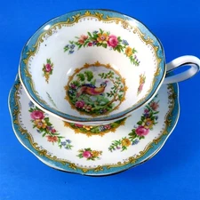 Teal Green Royal Albert Chelsea Bird Tea Cup and Saucer Set