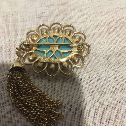 Sarah Coventry Gold Tone Pin w/Faux Turquoise & Pearls 70s Vintage Retro - Picture 4 of 5