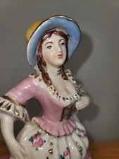 Dresden Vintage Ceramic Porcelain Woman In Dress Victorian Figurine Rare 9" nice