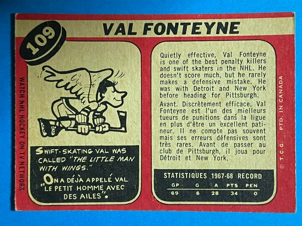 Val Fonteyne 1968-69 O-Pee-Chee #109 OPC Pittsburgh Penguins VG - Image 4 of 4