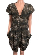 City Chic Wild Leopard gathered Zip Up Big Pockets Mini Dress Tunic XS 14 Plus