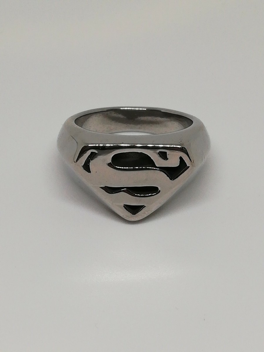 Superman 316L Stainless Steel Black/Silver Ring Size 8, 9,10,11,12