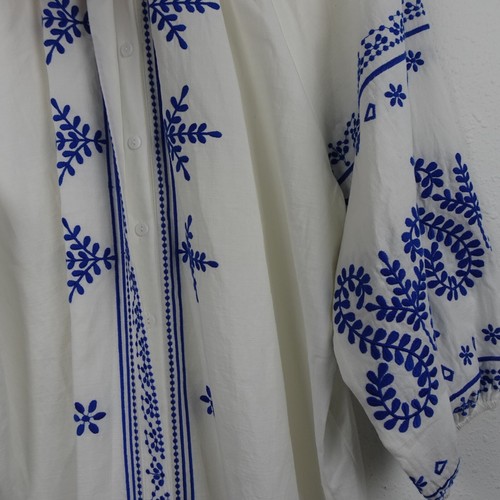 Calessa Embroidered Tunic Top Women's Size XL White Blue Loose Fit Boho Peasant - Picture 5 of 11